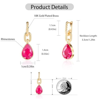Crystals Teardrop Dangle Drop Earrings, 18K Gold Plated Hoop Earrings Zirconia Jewelry for Women Gifts - color: Rose Red-Long