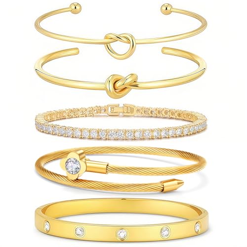 18 K Gold Plated Love Bangle Bracelet Stack Cuff Jewelry for Women Jewelry Set for Women Gift with Box - style: style29
