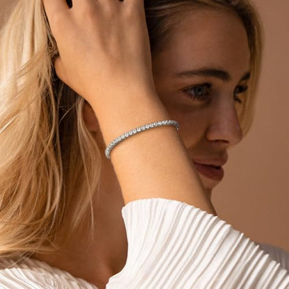 Yoosteel 14K-Gold-Plated/White-Gold-Plated Tennis Bracelet for Women,3mm CZ | Dainty Cubic Zirconia Bracelets,Classic Tennis Bracelet,Trendy Simple CZ Jewelry Gifts,6.5/7/7.5 Inch Bracelets - color: Four Claws-14K-White Gold-Plated, size: 7.5