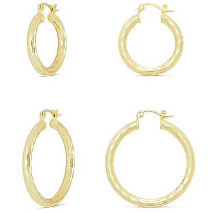 Amazon Essentials Gold Plated and Silver Plated Textured Hoop Sets - color: Yellow Gold, style: Gold Hammered