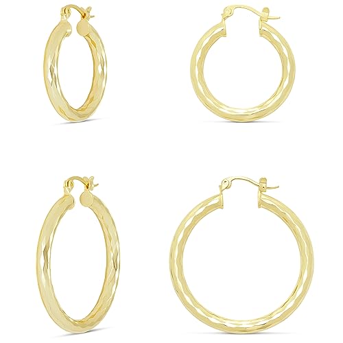 Amazon Essentials Gold Plated and Silver Plated Textured Hoop Sets - color: Yellow Gold, style: Gold Hammered