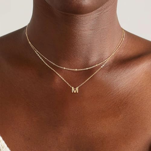 Gold Initial Necklaces for Women, 14k Gold Plated Round Letter A-Z Pendant Necklace Trendy Capital Monogram Necklace Dainty Name Pendant Necklace for Women Jewelry Gifts - style: Gold M