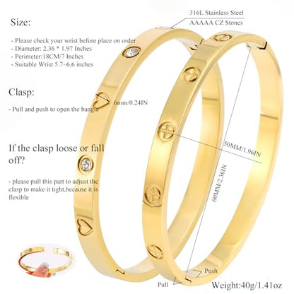 Camhanno Gold Bangles for Women - Stainless Steel Love & Friendship Bracelet Set with Gift Box | Daily Wear & Party Jewelry - color: 2Pcs Gold Set Style 5
