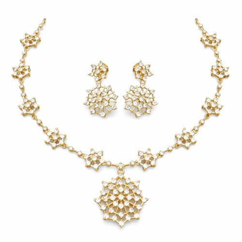 Antique Gold Plated Temple Jewellery Necklace Set with Earrings for Women, Traditional Indian Bridal Necklace Set, South Indian Choker Haram Style Jewellery Set, Ethnic Wedding Party Wear Necklace Set for Women - color: AD-Neck-120