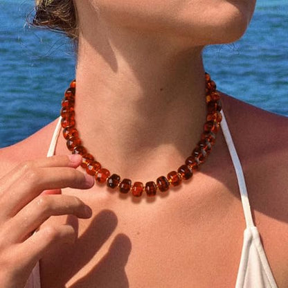 Beaded necklace for Women Boho Bead Gemstone Chunky Necklace Big Bead Necklace Fashion Trendy Summer Necklaces Jewelry Gifts - color: Amber Beaded