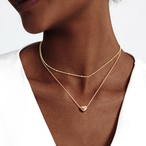 Zeffy Dainty Gold Heart Necklace for Women Trendy 14K Gold/Silver Plate Cute Heart Pendant Choker Necklaces Gold Love Heart Chain Necklace for Women Dainty Gold Jewelry Gifts for Women - style: Layered Heart Necklaces-Gold
