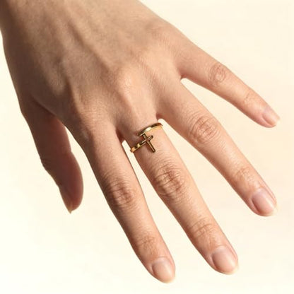 Cross Rings For Women, Faith Christian Blessed Hope Love Encouragement Pray Ring Adjustable Open Wrap Thumb Cross Inspirational Ring Dainty 14k gold Jewelry Easter Gift Non Tarnish - color: Gold 1