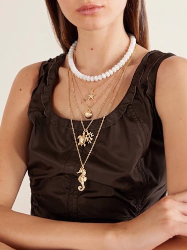 Gemstone Beaded Necklace for Women Colorful Natural Stone Freshwater Pearl Surfer Beach Rainbow Necklace Jewelry Gift - color: White-2