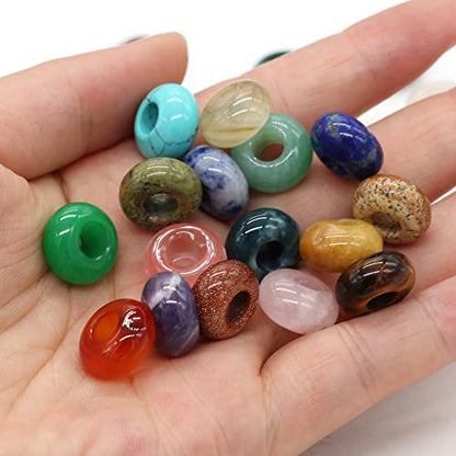 30pcs Natural Semi-Precious Stone Large Hole Loose Beads Abacus Shape Fashionable Opal Amethyst Unakite Rose Quartz Charm Beads for Making Necklace Bracelet - color: 7x14mm