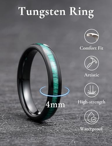 THREE KEYS JEWELRY Tungsten Wedding Band Koa wood Inlay Black Domed | 4mm, 6mm, 8mm, Everyday Wear, Black, Domed, Koa wood inlay - color: Black+Green Wood 4mm