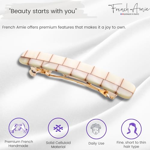 French Amie Bar Ivory Brick Small 2 1/4 Inch Hair Clip Barrette | Handmade Cellulose Acetate Durable Grip For Women Girls Teens Everyday Style - color: Ivory Brick