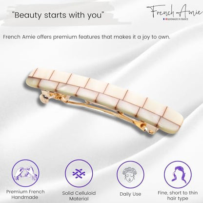 French Amie Bar Ivory Brick Small 2 1/4 Inch Hair Clip Barrette | Handmade Cellulose Acetate Durable Grip For Women Girls Teens Everyday Style - color: Ivory Brick