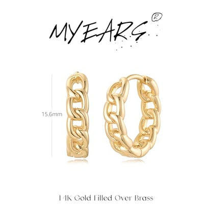 MYEARS Women Earrings Gold Huggie Hoop 14K Small Simple Hypoallergenic Everyday Jewelry - style: Link