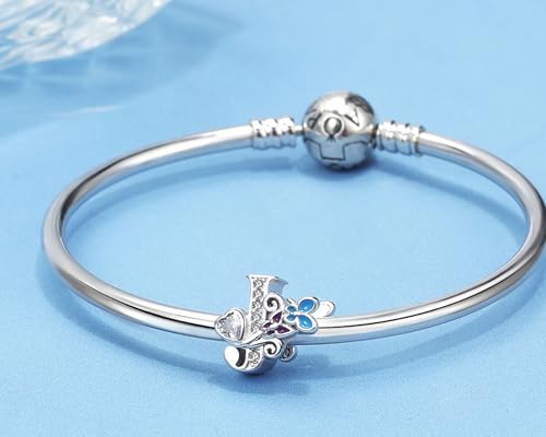 S925 Silver Butterfly Initial Letter Charms Fit for Pandora Charms Bracelets and Necklace Alphabet Bead Charms Jewelry Gifts for Women - color: J
