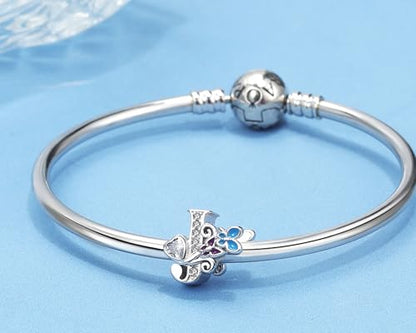 S925 Silver Butterfly Initial Letter Charms Fit for Pandora Charms Bracelets and Necklace Alphabet Bead Charms Jewelry Gifts for Women - color: J