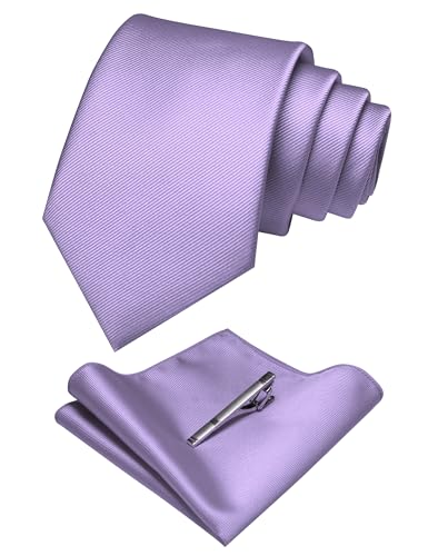 JEMYGINS Solid Color Formal Necktie and Pocket Square Tie Clip Sets for Men - color: Lavender2