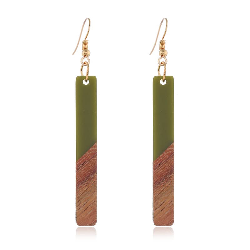 Boho Dangling Statement Earrings Simple Chic Wooden Earrings, Resin Geometric Bar Pendant Wood Earrings - color: green