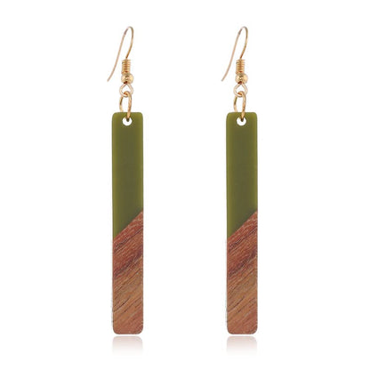 Boho Dangling Statement Earrings Simple Chic Wooden Earrings, Resin Geometric Bar Pendant Wood Earrings - color: green