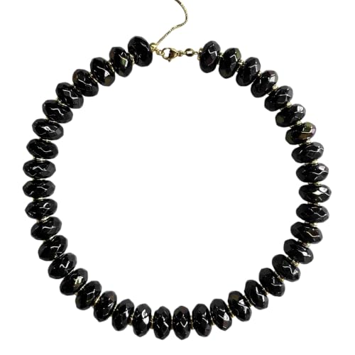 Colorful Chunky Acrylic Beaded Choker Necklaces for Women | Multicolor Faceted Beads, Sturdy Metal Chain, Adjustable Detachable, Lightweight, Summer Boho, Sparkly Statement Jewelry Gift - color: Black