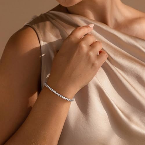 Yoosteel 14K-Gold-Plated/White-Gold-Plated Tennis Bracelet for Women,3mm CZ | Dainty Cubic Zirconia Bracelets,Classic Tennis Bracelet,Trendy Simple CZ Jewelry Gifts,6.5/7/7.5 Inch Bracelets - color: Four Claws-14K-White Gold-Plated, size: 6.5