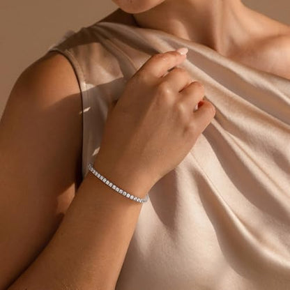 Yoosteel 14K-Gold-Plated/White-Gold-Plated Tennis Bracelet for Women,3mm CZ | Dainty Cubic Zirconia Bracelets,Classic Tennis Bracelet,Trendy Simple CZ Jewelry Gifts,6.5/7/7.5 Inch Bracelets - color: Four Claws-14K-White Gold-Plated, size: 6.5