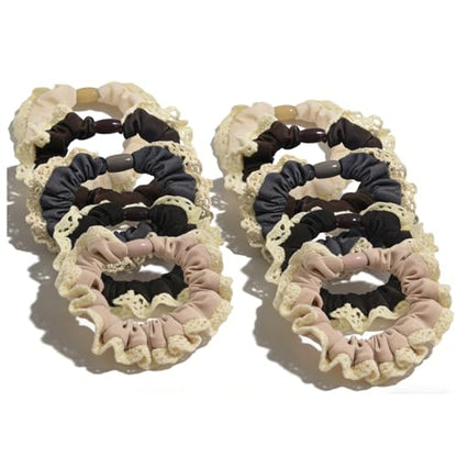 10 Pcs Lace Floral Hair Ties, 5 Colors Elastic Ponytail Holders for Women