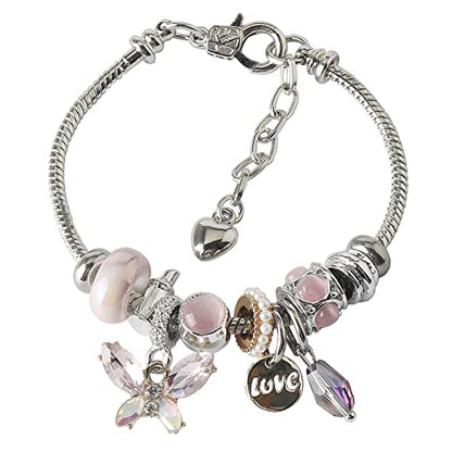 DS Charm Bracelets for Girls Adjustable Silver Stainless Steel Gift Box | Cute Cartoon Charms,Friendship Jewelry,Birthday Gifts,Teen Kid Fit, Tarnish Resistant,Stackable Trendy Daily Wear - style: Silver-butterfly3