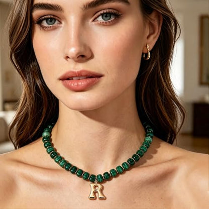 Initial Beaded Necklaces for Women,14K Gold Plated Bubble Letter Pendant Jewelry Gifts - color: acrylic neccklace-r