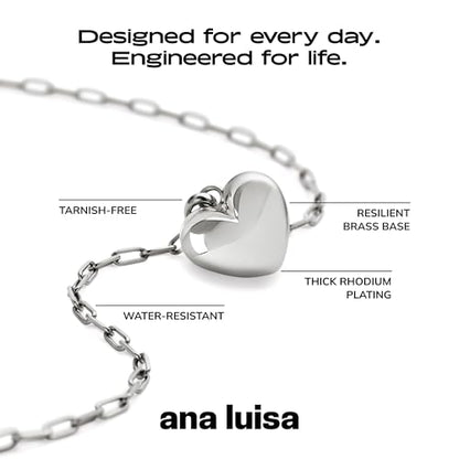 Ana Luisa Lev Puffy Heart Necklace for Women - Paperclip Chain w/ 14K Gold Plated & Silver Rhodium Plated Small Puffed Heart Pendant - Hypoallergenic, Water-Resistant, Tarnish-Free Jewelry - style: Paperclip Chain - Silver