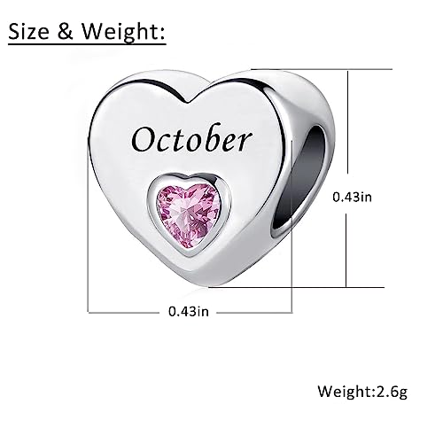 January-December 12 Months Colors Birthstone Crystal Happy Birthday Heart Charms For Charm Bracelets Necklace - color: August
