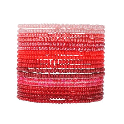 18Pcs Boho Stackable Beaded Bracelets for Women Colorful Handmade Multilayered Rice Beads Anklets Set Summer Beach Bohemian Jewelry Gift - color: Style 2 Red