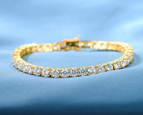 18K Yellow Gold/White Gold Plated Wedding Jewelry Set Tennis Necklace/Bracelet/Earrings Sets Pack of 3 - color: Gold