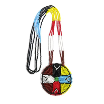 Handmade Native American Style Tribal ethnic Seed Bead Beaded Layered Medallion Necklace - color: Brown 4 Direction