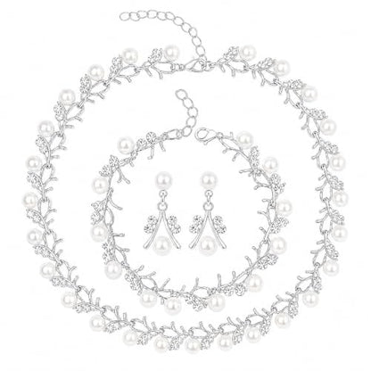 Heliltd Rhinestone Pearl Jewelry Set for woman - color: Sliver