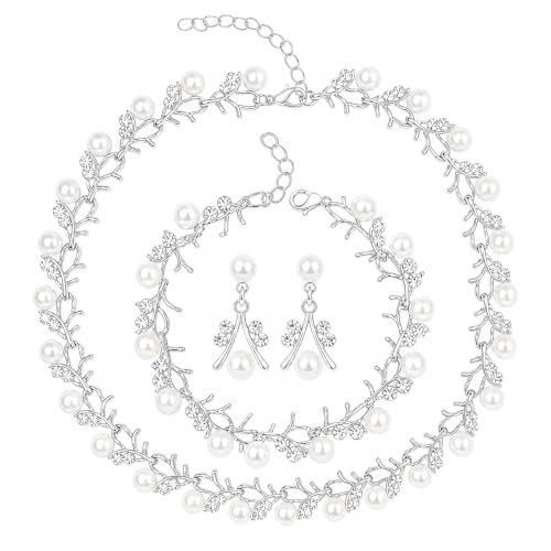 Heliltd Rhinestone Pearl Jewelry Set for woman - color: Sliver