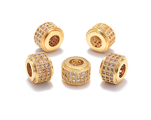 AD Beads Zircon Pave Rhinestones Big Hole Rondelle Spacer Beads 6x7mm 5Pcs Clear on Gold - color: 5 Pcs Clear on Gold 3 Row Rondelle (6x7mm)