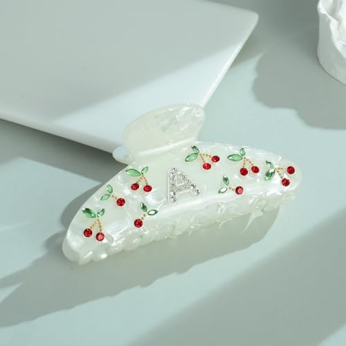 LILIE&WHITE Acrylic Cherry Initial Hair Claw Clip for Women Rhinestone A | Hair Clips For Women With RhinestonesInitial Hair Claws For Thick Hairs Trendy Monogram Large Clips - color: HC22959A