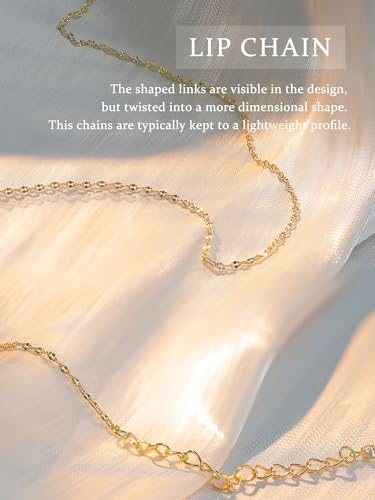 14K Gold Plated Chain Necklace for Women Trendy - 925 Sterling Silver Clasp | Waterproof Dainty Choker Necklace, 14/16/18/20 inch Thin Simple Box Figaro Chain Herringbone Necklace Jewelry for Women Men - color: Lip