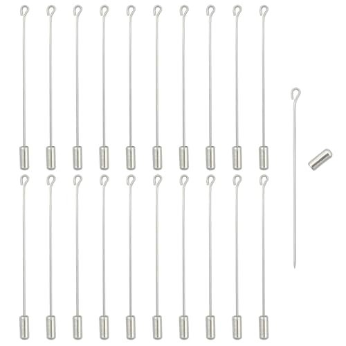 20Pcs Brooch Pin Stick for Jewelry Making, Silver Brooch Stick Pin 70 mm Long Lapel Brooch Metal Safety Pin Stick with Stopper Ends Hat Pin for Boutonniere Jewelry Making