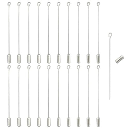 20Pcs Brooch Pin Stick for Jewelry Making, Silver Brooch Stick Pin 70 mm Long Lapel Brooch Metal Safety Pin Stick with Stopper Ends Hat Pin for Boutonniere Jewelry Making