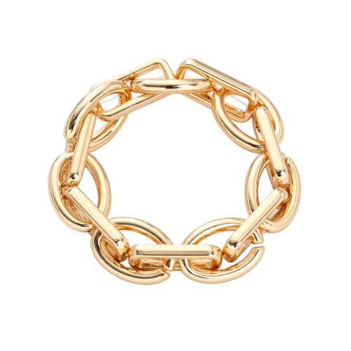 Chunky Gold Bracelet for Women Non Tarnish, Trendy Stretch Cuban Link Chain Plated Gold Bangle Bracelets - color: O-F-Gold