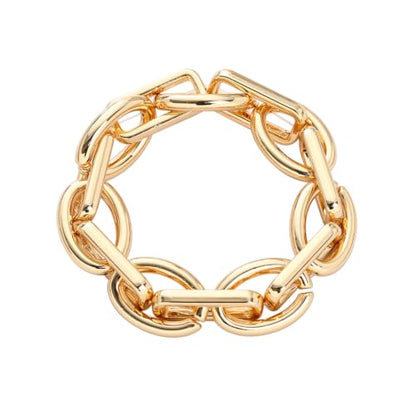 Chunky Gold Bracelet for Women Non Tarnish, Trendy Stretch Cuban Link Chain Plated Gold Bangle Bracelets - color: O-F-Gold