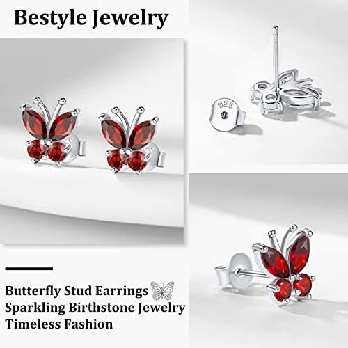 Bestyle Gold Butterfly Earrings for Women, Dainty Cute Birthstone Studs Hypoallergenic Jewelry, Great Birthday Gift - style: 01.January (Garnet)-STUD