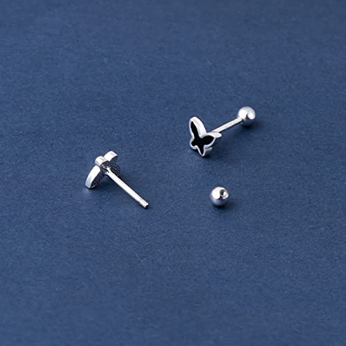 JSGEMSLEE Hypoallergenic 925 Sterling Silver Stud Earrings for Women With Screw Back Small Butterfly Heart Flower Earrings for Girls Tragus Cartilage Jewelry Gifts - color: Butterfly