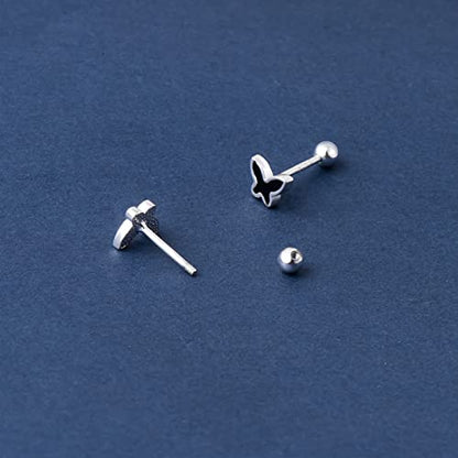 JSGEMSLEE Hypoallergenic 925 Sterling Silver Stud Earrings for Women With Screw Back Small Butterfly Heart Flower Earrings for Girls Tragus Cartilage Jewelry Gifts - color: Butterfly