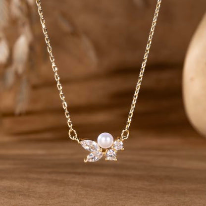 Pearl Necklaces for Women 14k Gold/White Gold Plated CZ Diamond | Dainty Cubic Zirconia Necklace, Bridal Bridesmaids Wedding Jewelry Gifts - color: Gold CZ Round Pearl