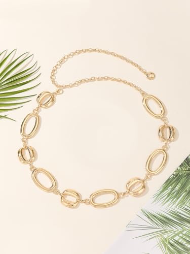 Circle Chain Belt Silver Waist Chain Women Waist Jewelry Body Chain Metal Chunky Chain Belts for Dress - color: 39 inch-Gold