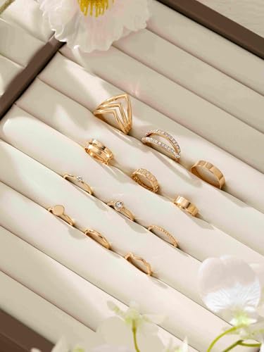 12 Pcs Gold Stackable Rings for Women,Dainty 14k Plated Gold Knuckle Ring Set with Cubic Zirconia Hypoallergenic No-Tarnish Gold Joint Rings Jewelry Gift for Women