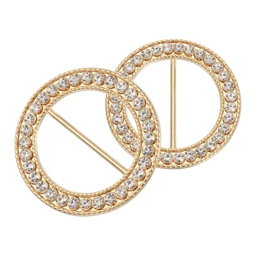 uxcell Silk Scarf Ring Clip, Rhinestone Round T-Shirt Ties Clips Kit Clothes Corner Knotted Button - color: Gold