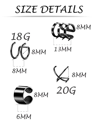4-10 Pairs Stainless Steel Ear Cuff Helix Cartilage Clip On Wrap Earrings Fake Nose Ring Non-Piercing Adjustable - color: E1:4 Pairs, Black Tone